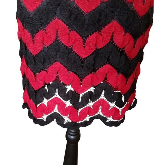 Judith Marsh Size Large Red & Black Crocheted Lace Bell Sleeve Dress - Picture 3 of 6
